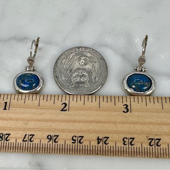 Sterling Silver 925 Lapis Lazuli Earrings Pierced Dangle Signed Natural Blue - Picture 7 of 7